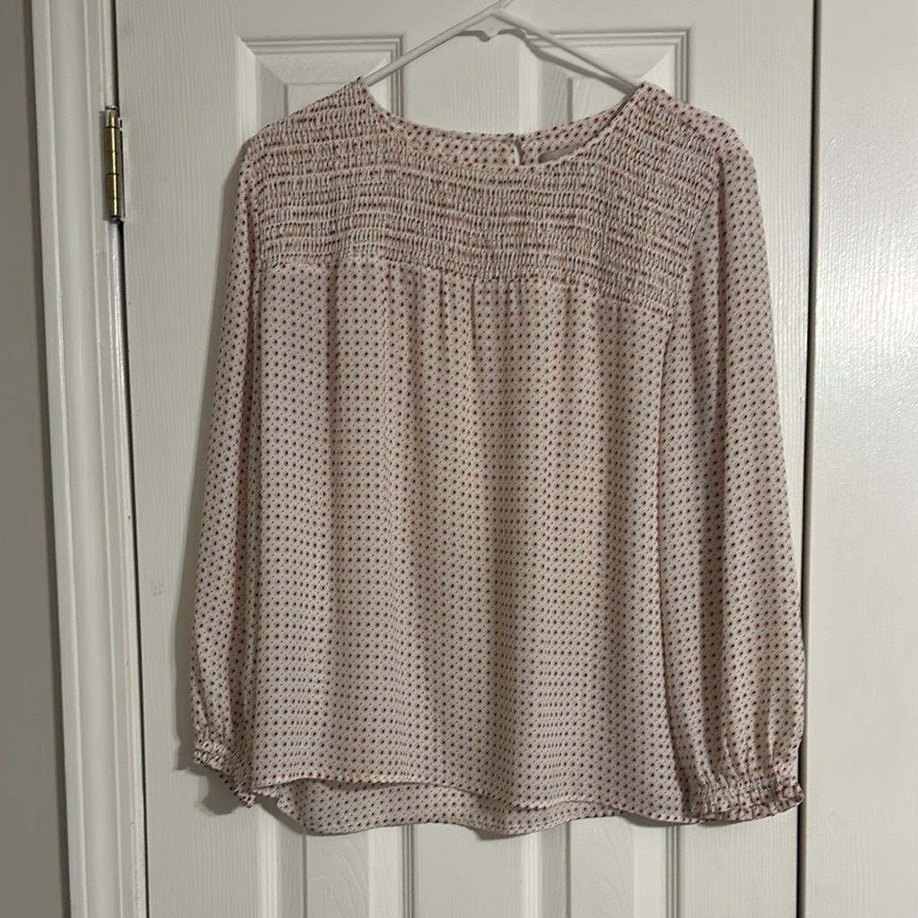 Loft Elegant Cream Polka Dot Women's Top